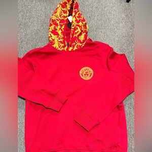 Versace Red Sweatshirt with Gold Patterned Hood